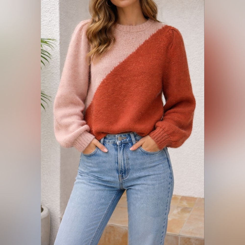 Zara Pink and Orange Crew Neck Sweater